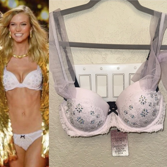 NEW Victorias Secret 2014 London Fashion Show 34C Pink Chiffon Tulle Crystal Bra